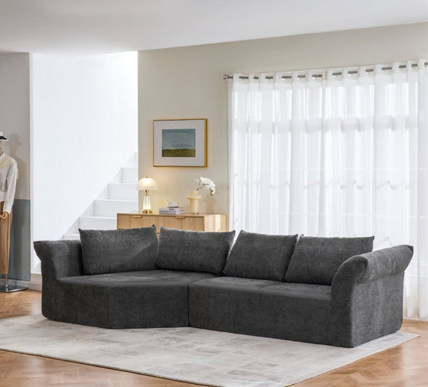 English Elm Modern Curved Modular Sectional Sofa with Wide Armrests for Open Living Spaces Dark Gray Left Arm W487S00619