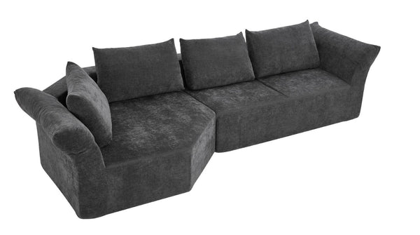 English Elm Modern Curved Modular Sectional Sofa with Wide Armrests for Open Living Spaces Dark Gray Left Arm W487S00619