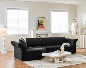 English Elm Modern Curved Modular Sectional Sofa with Wide Armrests for Open Living Spaces Black Left Arm W487S00620