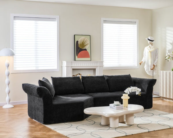 English Elm Modern Curved Modular Sectional Sofa with Wide Armrests for Open Living Spaces Black Left Arm W487S00620
