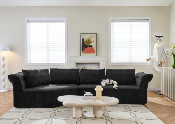 English Elm Modern Curved Modular Sectional Sofa with Wide Armrests for Open Living Spaces Black Left Arm W487S00620