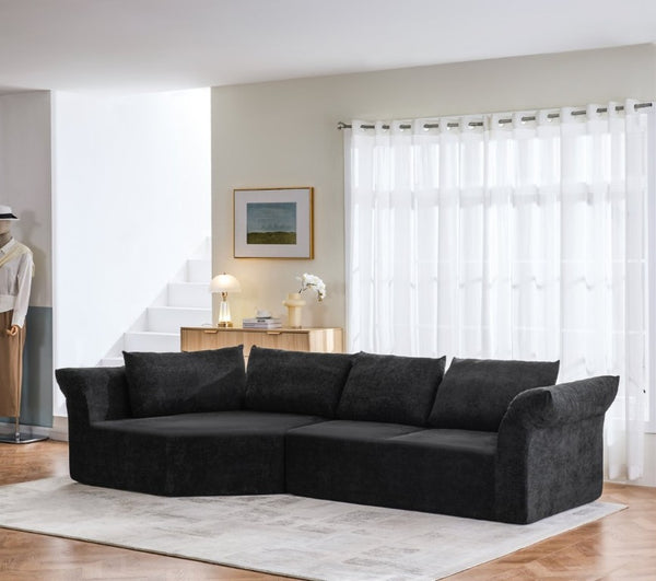 English Elm Modern Curved Modular Sectional Sofa with Wide Armrests for Open Living Spaces Black Left Arm W487S00620