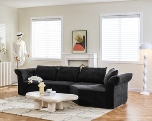 English Elm Modern Curved Modular Sectional Sofa with Wide Armrests for Open Living Spaces Black Right Arm W487S00622