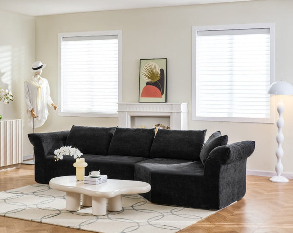 English Elm Modern Curved Modular Sectional Sofa with Wide Armrests for Open Living Spaces Black Right Arm W487S00622