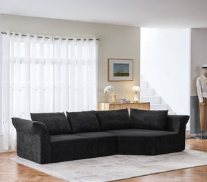 English Elm Modern Curved Modular Sectional Sofa with Wide Armrests for Open Living Spaces Black Right Arm W487S00622