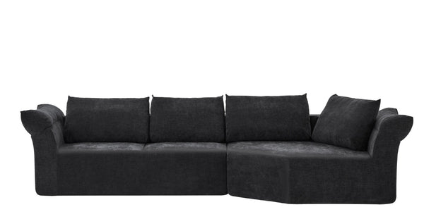 English Elm Modern Curved Modular Sectional Sofa with Wide Armrests for Open Living Spaces Black Right Arm W487S00622