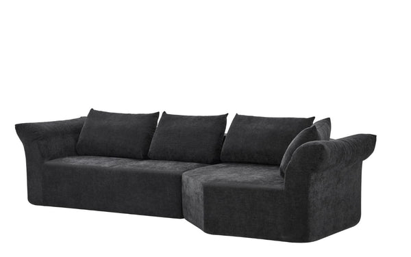 English Elm Modern Curved Modular Sectional Sofa with Wide Armrests for Open Living Spaces Black Right Arm W487S00622