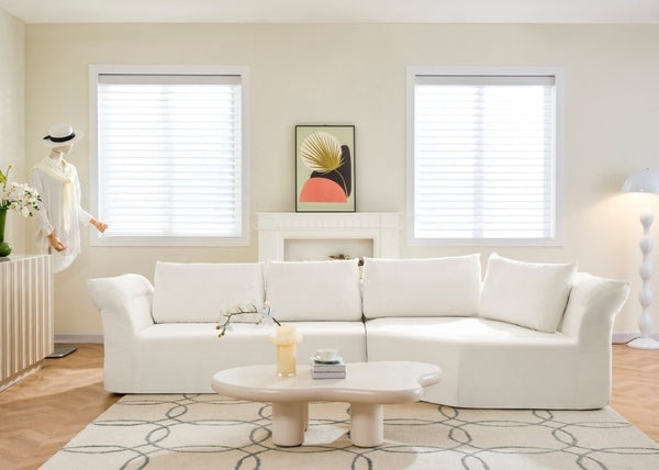 English Elm Modern Curved Modular Sectional Sofa with Wide Armrests for Open Living Spaces Beige Right Arm W487S00624