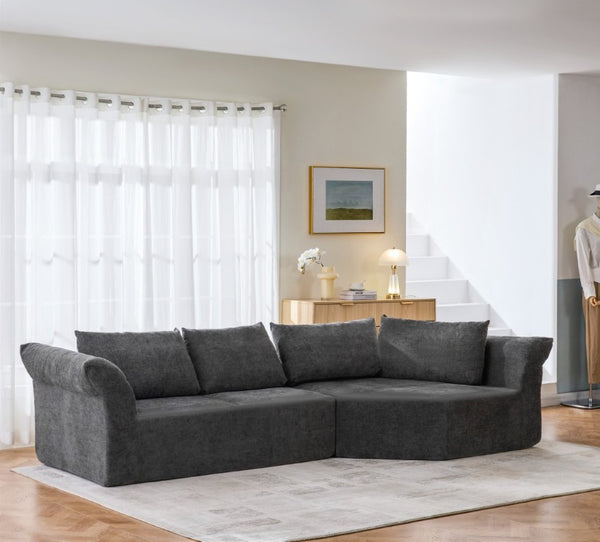 English Elm Modern Curved Modular Sectional Sofa with Wide Armrests for Open Living Spaces Dark Gray Right Arm W487S00626