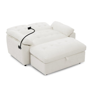 English Elm Leisure Chenille Two Seat Manual Reclining Sofa with USB Port and Storage Ottoman Beige W487S00627