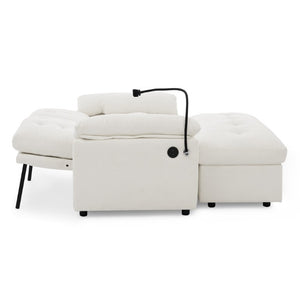English Elm Leisure Chenille Two Seat Manual Reclining Sofa with USB Port and Storage Ottoman Beige W487S00627