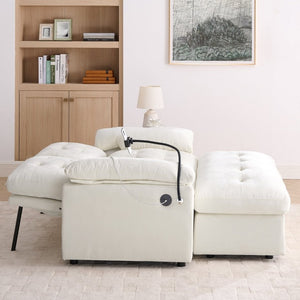 English Elm Leisure Chenille Two Seat Manual Reclining Sofa with USB Port and Storage Ottoman Beige W487S00627