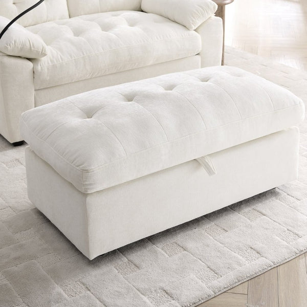 English Elm Leisure Chenille Two Seat Manual Reclining Sofa with USB Port and Storage Ottoman Beige W487S00627