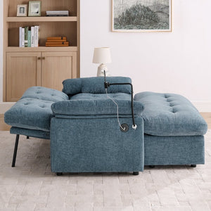 English Elm Leisure Chenille Two Seat Manual Reclining Sofa with USB Port and Storage Ottoman Blue W487S00628