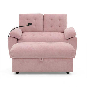 English Elm Leisure Chenille Two Seat Manual Reclining Sofa with USB Port and Storage Ottoman Pink W487S00629