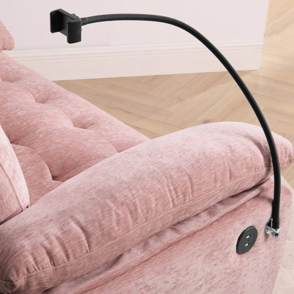 English Elm Leisure Chenille Two Seat Manual Reclining Sofa with USB Port and Storage Ottoman Pink W487S00629