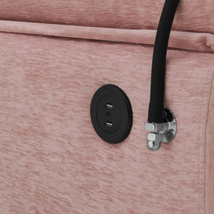 English Elm Leisure Chenille Two Seat Manual Reclining Sofa with USB Port and Storage Ottoman Pink W487S00629