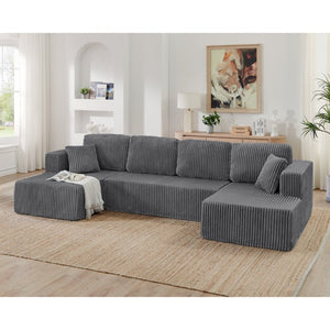 English Elm Leisure Chenille Two Seat Manual Reclining Sofa with USB Port and Storage Ottoman Gray W487S00632