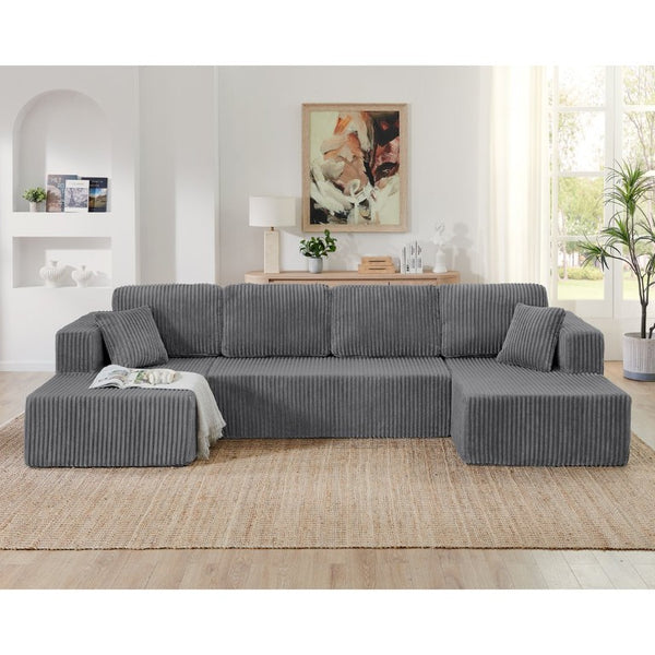 English Elm Leisure Chenille Two Seat Manual Reclining Sofa with USB Port and Storage Ottoman Gray W487S00632