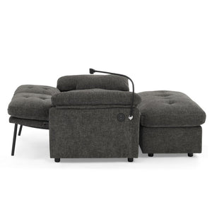 English Elm Leisure Chenille Reclining Loveseat with USB Port Phone Stand and Storage Ottoman Gray W487S00633