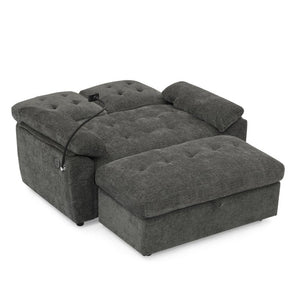 English Elm Leisure Chenille Reclining Loveseat with USB Port Phone Stand and Storage Ottoman Gray W487S00633