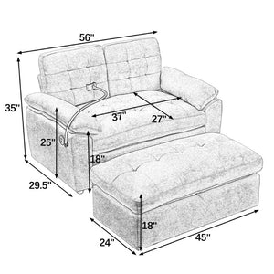 English Elm Leisure Chenille Reclining Loveseat with USB Port Phone Stand and Storage Ottoman Gray W487S00633