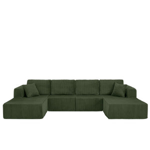 English Elm Leisure Chenille Reclining Loveseat with USB Port Phone Stand and Storage Ottoman Green W487S00634