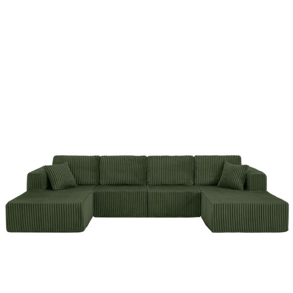 English Elm Leisure Chenille Reclining Loveseat with USB Port Phone Stand and Storage Ottoman Green W487S00634