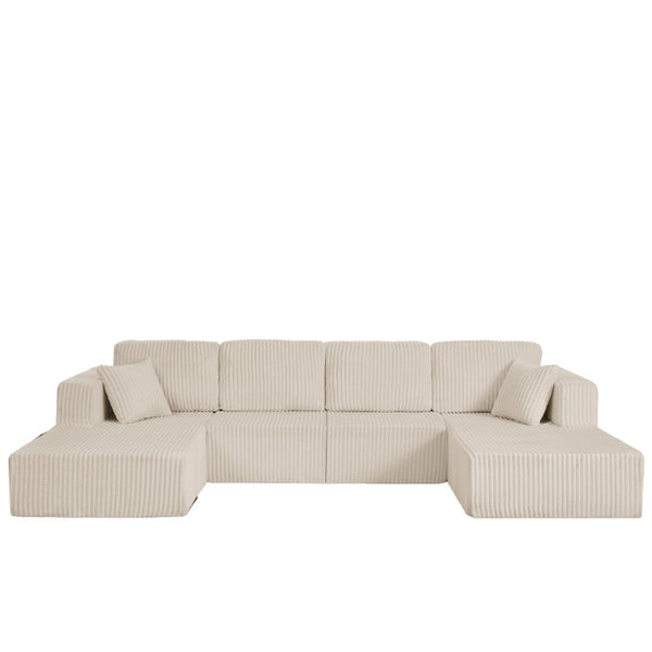 English Elm Leisure Chenille Reclining Loveseat with USB Port Phone Stand and Storage Ottoman Beige W487S00635