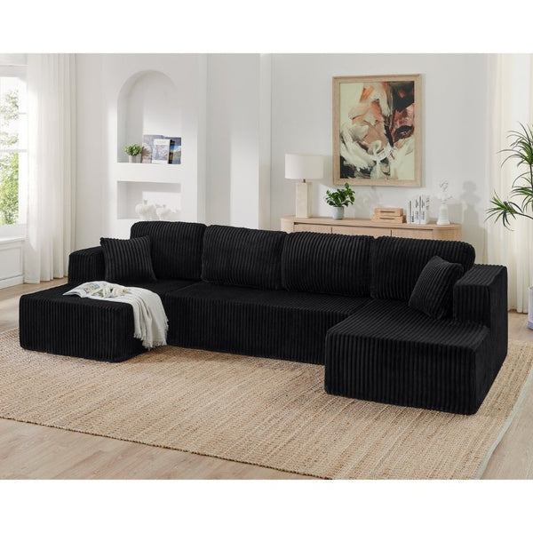 English Elm U Shape Modular Sectional with Terrycloth Upholstery Foam Fill Sleeper Sofa W487S00638