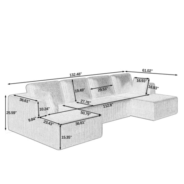 English Elm U Shape Modular Sectional with Terrycloth Upholstery Foam Fill Sleeper Sofa W487S00638