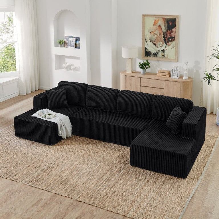 English Elm U Shape Modular Sectional with Terrycloth Upholstery Foam Fill Sleeper Sofa W487S00638