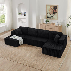 English Elm U Shape Modular Sectional with Terrycloth Upholstery Foam Fill Sleeper Sofa W487S00638