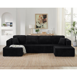 English Elm U Shape Modular Sectional with Terrycloth Upholstery Foam Fill Sleeper Sofa W487S00638