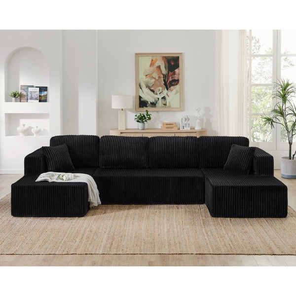 English Elm U Shape Modular Sectional with Terrycloth Upholstery Foam Fill Sleeper Sofa W487S00638