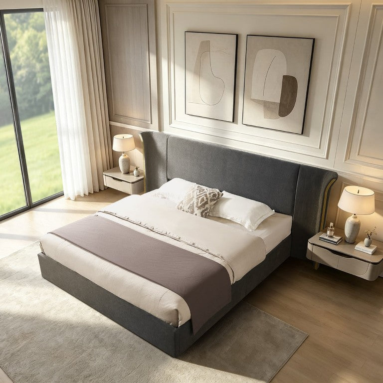 English Elm King Wingback Upholstered Bed Chenille Fabric Padded Headboard for Primary Bedroom Dark Gray W487S00639