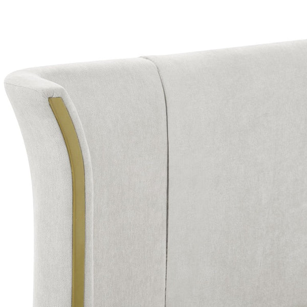 English Elm King Wingback Upholstered Bed Soft Chenille Fabric Tall Padded Headboard Bedroom King Beige W487S00641