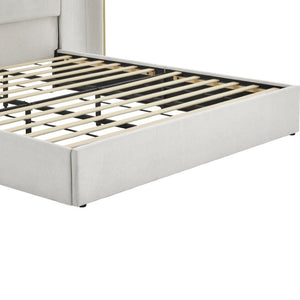 English Elm King Wingback Upholstered Bed Soft Chenille Fabric Tall Padded Headboard Bedroom King Beige W487S00641