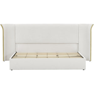 English Elm King Wingback Upholstered Bed Soft Chenille Fabric Tall Padded Headboard Bedroom King Beige W487S00641