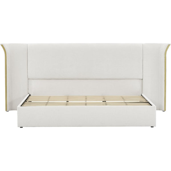 English Elm King Wingback Upholstered Bed Soft Chenille Fabric Tall Padded Headboard Bedroom King Beige W487S00641