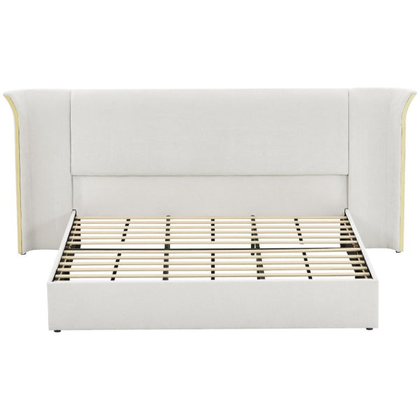 English Elm King Wingback Upholstered Bed Soft Chenille Fabric Tall Padded Headboard Bedroom King Beige W487S00641