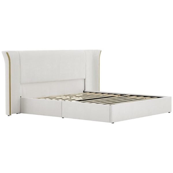 English Elm King Wingback Upholstered Bed Soft Chenille Fabric Tall Padded Headboard Bedroom King Beige W487S00641