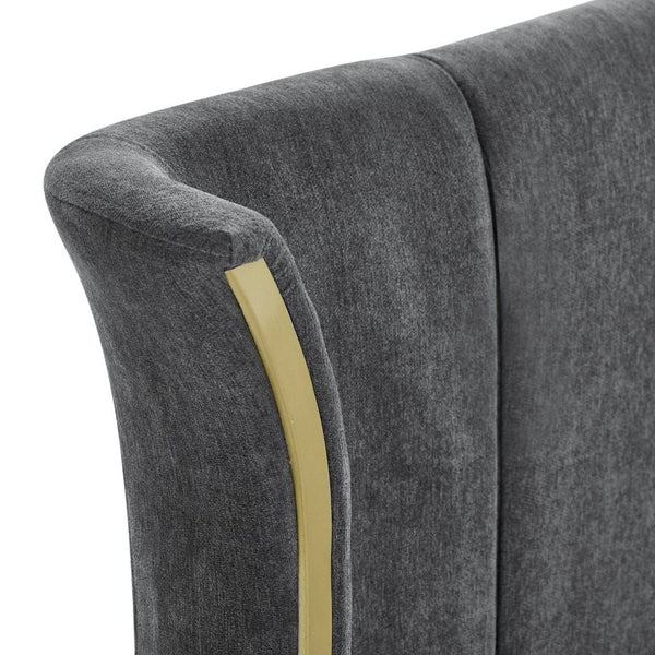 English Elm King Wingback Upholstered Bed Soft Chenille Fabric Tall Padded Headboard Bedroom Queen Dark Gray W487S00642