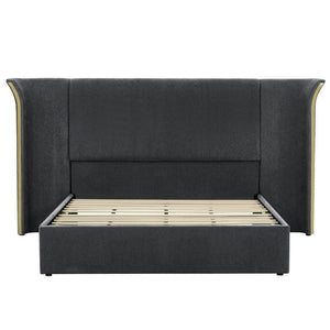English Elm King Wingback Upholstered Bed Soft Chenille Fabric Tall Padded Headboard Bedroom Queen Dark Gray W487S00642