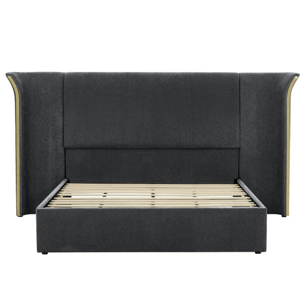 English Elm King Wingback Upholstered Bed Soft Chenille Fabric Tall Padded Headboard Bedroom Queen Dark Gray W487S00642