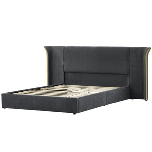 English Elm King Wingback Upholstered Bed Soft Chenille Fabric Tall Padded Headboard Bedroom Queen Dark Gray W487S00642