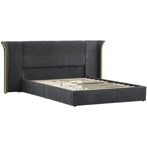 English Elm King Wingback Upholstered Bed Soft Chenille Fabric Tall Padded Headboard Bedroom Queen Dark Gray W487S00642