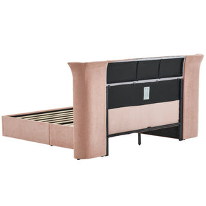 English Elm King Wingback Upholstered Bed Soft Chenille Fabric Tall Padded Headboard Bedroom Queen Pink W487S00643