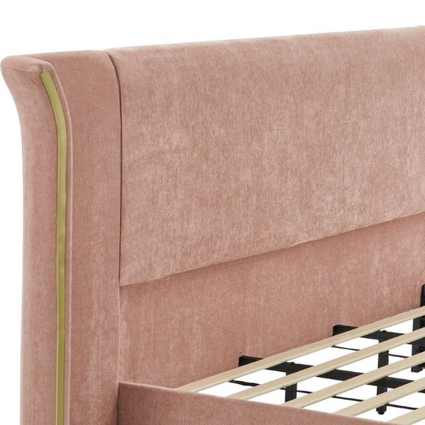 English Elm King Wingback Upholstered Bed Soft Chenille Fabric Tall Padded Headboard Bedroom Queen Pink W487S00643