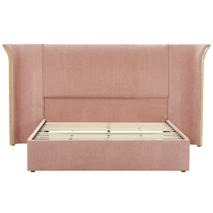 English Elm King Wingback Upholstered Bed Soft Chenille Fabric Tall Padded Headboard Bedroom Queen Pink W487S00643